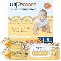Huge 80/Pack Baby Wipes 99% Water Plant Based! Ultra-Gentle, Super Soft, Alcohol-Free, pH-Balanced, Dermatologically Tested, Hypoallergenic, Fragrance-Free - Flip-Top Lid (240 Count)
