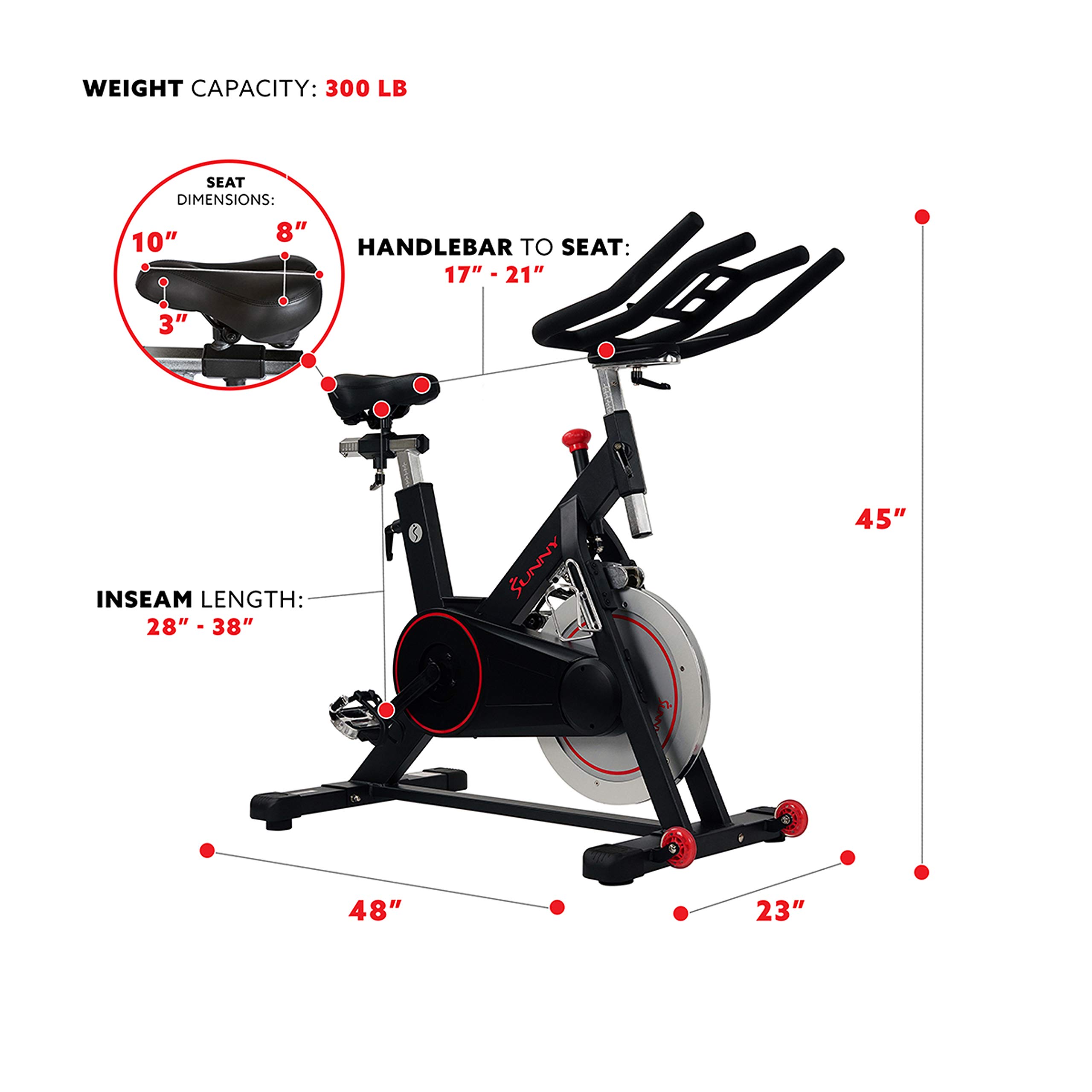 Sunny Health & Fitness Magnetic Belt Drive Indoor Cycling Bike, Optional Exclusive SunnyFit App and Enhanced Bluetooth Connectivity