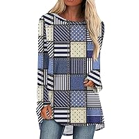 Fall Long Sleeve Shirts for Women Loose Pullover Round Neck Tunic Tops Dressy Casual Hippie Tshirts Printed Blouse