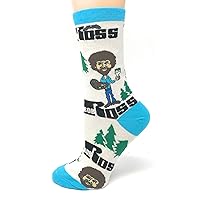 ooohyeah Women's Novelty Funny Bob Ross Crew Socks, Holiday Crazy Fun Dress Socks, Fits Shoe Size 5-10