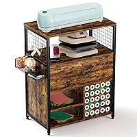 Tatub Craft Organization and Storage Cabinet Compatible with Cricut Machines, Crafting Cabinet with Drawer & 25 Vinyl Roll Holder, Craft Table Desk Cabinet Workstation for Craft Room Home