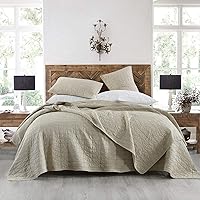 HORIMOTE HOME Quilt Set King Size, Stone-Washed Chic Rustic Beige Quilt with Classic Triangle Stitched Pattern, Ultra Soft Lightweight Quilted Bedspread for All Season, 3 Pieces
