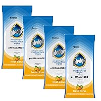 Pledge Multi-Surface Furniture Polish Wipes, Works on Wood, Granite, and Leather, Cleans and Protects, Fresh Citrus - Pack of 4 (100 Total Wipes)