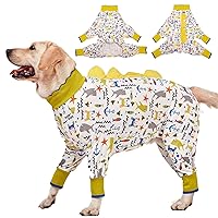 LovinPet Big Dogs Pjs, Large Dog Pajamas, Anti Licking Pet Anxiety Shirt, Surgical Recovery Onesie, Large Breed Dog Jammies, Pet PJ's,Lightweight Stretch, White Sea Life Print Dog Clothing /3XL