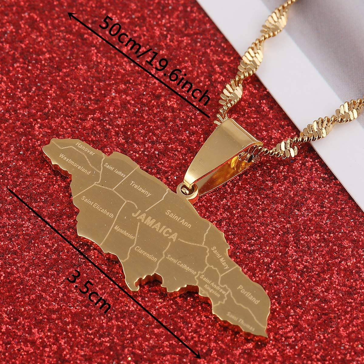 Stainless Steel Map of Jamaica with City Pendant Necklaces for Women Girl (Gold Color)