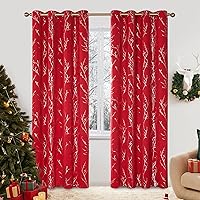 Deconovo Christmas Curtains for Living Room, Curtains 84 Inches Long, Silver Tree Branches Printed Curtains, Thermal Insulated Blackout Curtains Drapes - 52W x 84L Inch, Red, Set of 2 Panels