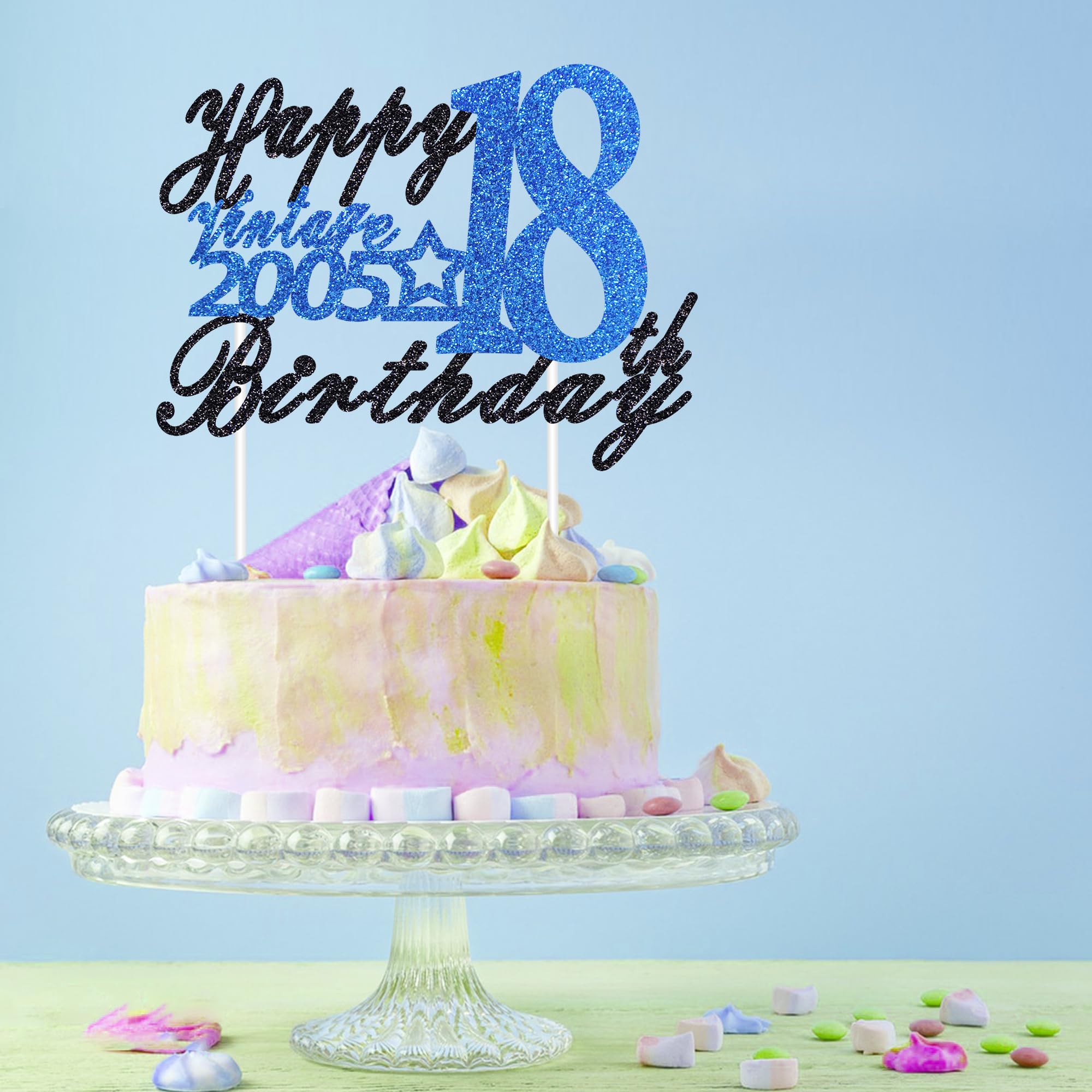 Amazon.com: RoadSea Happy 18th Birthday Cake Topper - Adult Girl Boy  Eighteen Years Old Birthday Cake Supplies - 18th Birthday Party  Decorations- Blue Glitter (18th) : Grocery & Gourmet Food