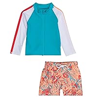 SwimZip Boys' Long Sleeve Rash Guard & Swim Shorts Set - UPF 50+ Sun Protection