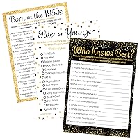 Birthday Party Games - Born in The 1950s Black and Gold Birthday Game Bundle - 65th or 70th Birthday - Set of 3 Games for 20 Guests