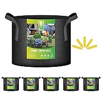 iPower 5 Gallon Heavy Duty Thickened Aeration Grow Bags Nonwoven Fabric Pots with Strap Handles Container for Gardening, 5-Pack Black