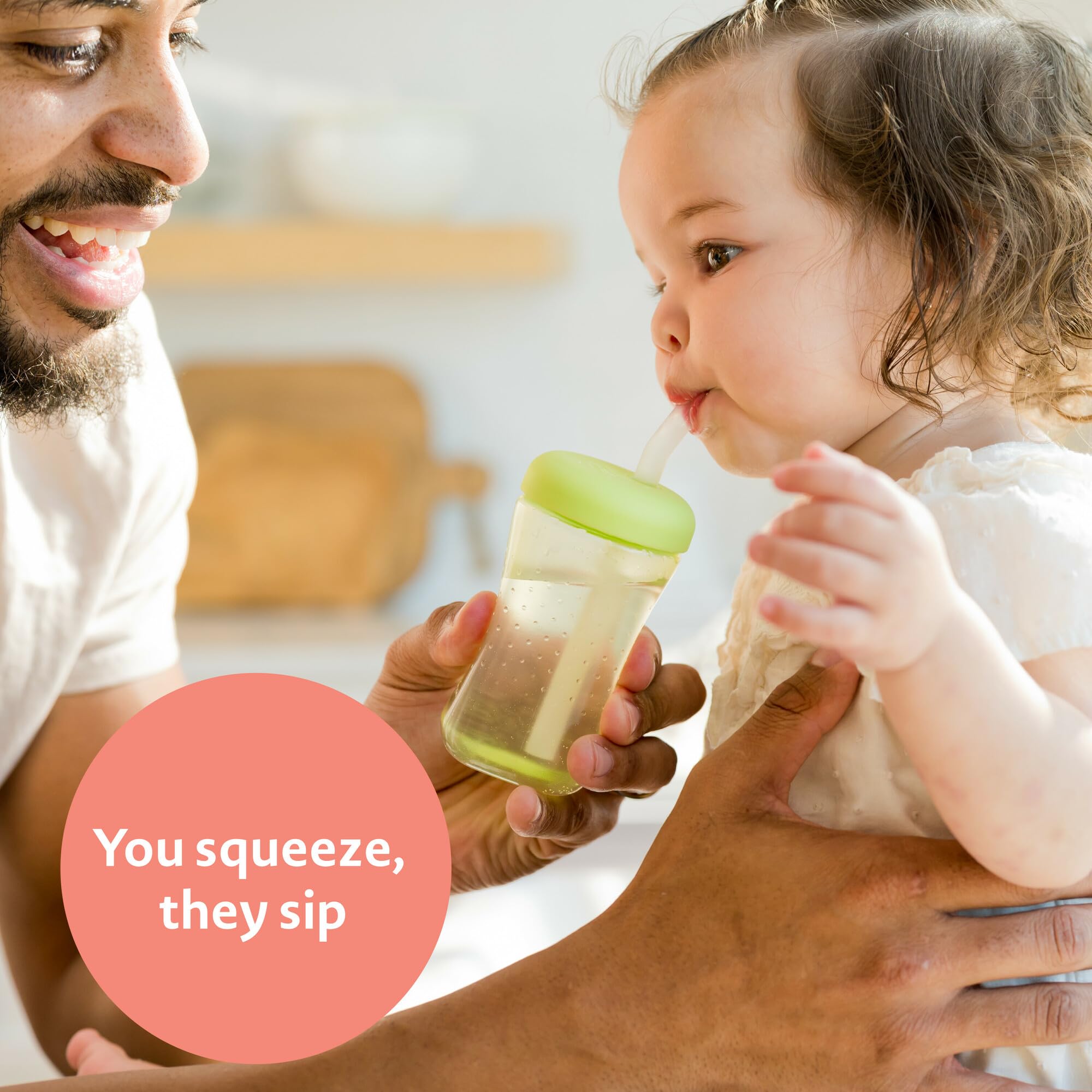 The First Years Squeeze & Sip Toddler Straw Cups - Squeezable Transition Sippy Cup with Silicone Straw - Toddler Feeding Supplies - 7 Oz - 3 Count - Ages 6 Months and Up