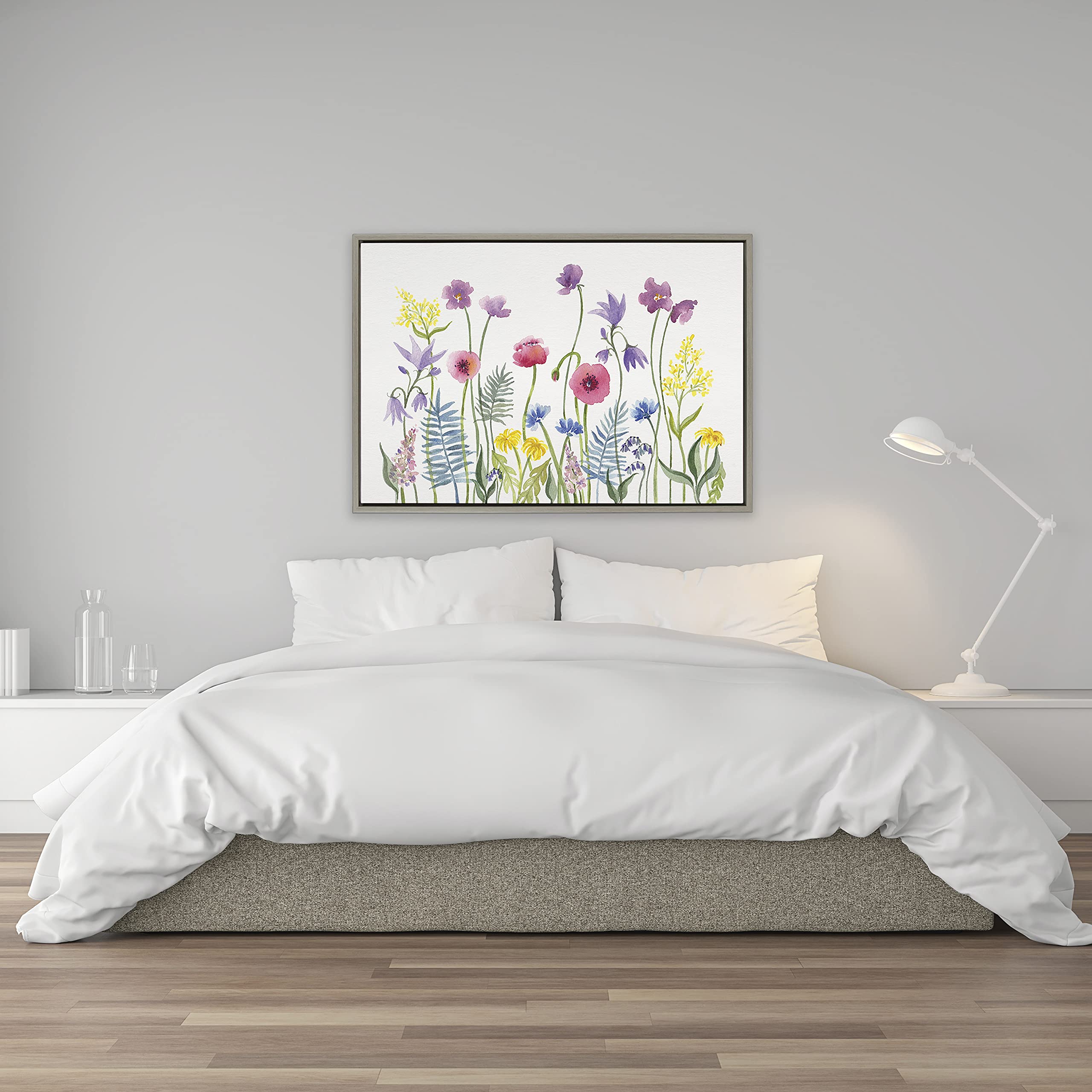 Kate and Laurel Sylvie Wildflorals Framed Canvas Wall Art by Patricia Shaw, 23x33 Gray, Decorative Flower At for Wall