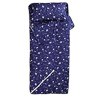 Brielle Home Foldable Lightweight Kid’s Sleeping Bag and Pillow | Travel Sleeping Bag/Sack to Pillow/Nap Mat| Machine Washable |Large Size 32 x 75 inches, Galaxy