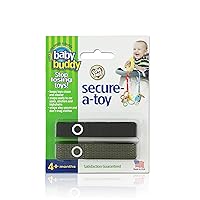 Baby Buddy Secure-a-Toy, Adjustable Pacifier and Teether Strap for Stroller, Highchair, and Car Seat, Black Olive, 2 Pack