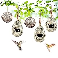 Gute 3 Pack Hanging Hummingbird Houses for Outside, Natural Grass Bird Nest Outdoor, Hand Woven Wren Finch Bird Houses from Natural Nesting Materials, Hummingbird Nesting Houses for Indoor