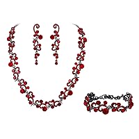 EVER FAITH Women's Austrian Crystal Elegant Wedding Flower Wave Necklace Earrings Bracelet Set
