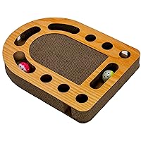 Furhaven Scratching Pad Ball Track Cat Toy w/ Catnip for Indoor Cats - Archway Busy Box Scratcher - Tan, One Size