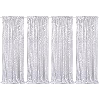 Silver Sequin Backdrop Curtain 4 Pieces 2ftx8ft Sparkly Stage Backdrop Drapes for Birthday Party Cake Table Background Decoration