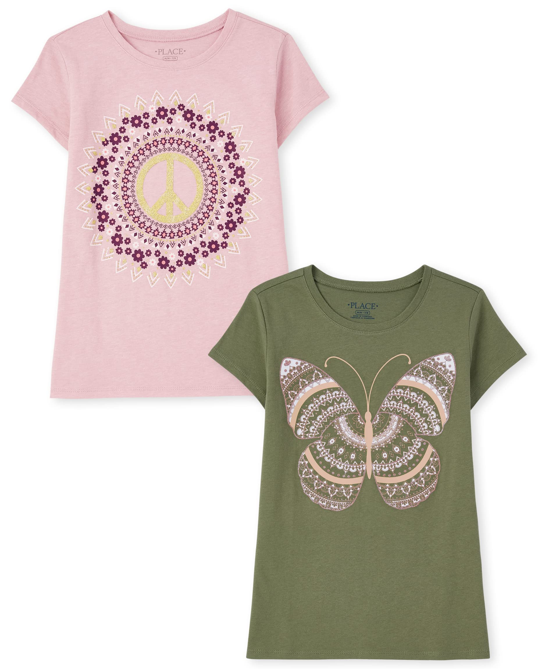 The Children's Place Girls' Short Sleeve Graphic T-Shirt 2-Pack