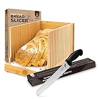 Serrated Bread Knife and Foldable Bread Slicer for Homemade Bread - An Ultimate Bread Slicing Set - No Splinters with HDPE Base and Maple Fingers
