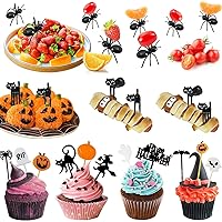 Spooky Halloween Food Topper Picks, 36 Pieces Party Pack Cupcake Toppers Decorations with Pumpkin Bat Spider Design Halloween Food Toothpick for Halloween Party Dessert Decors