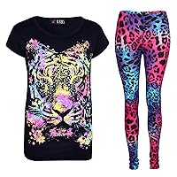 a2z4kids Kids Girls Multi Tiger Print Trendy T Shirt Top & Fashion Legging Set 7-13 Year