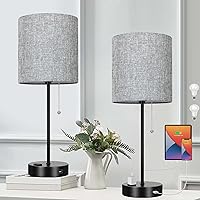WIHTU 3 Color Temperature Table Lamps for Bedrooms Set of 2, Bedside Lamp with USB and Outlet, Modern Small Nightstand Lamps with Chain Switch, Gray Desk Lamp for Living Room, Two Bulbs Included