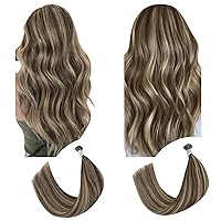 Bundles - 2 Items:YoungSee Itip Human Hair Extensions Dark Brown 16 Inch Nano Hair Extensions Human Hair Darkest brown with blonde Highlight 16 Inch