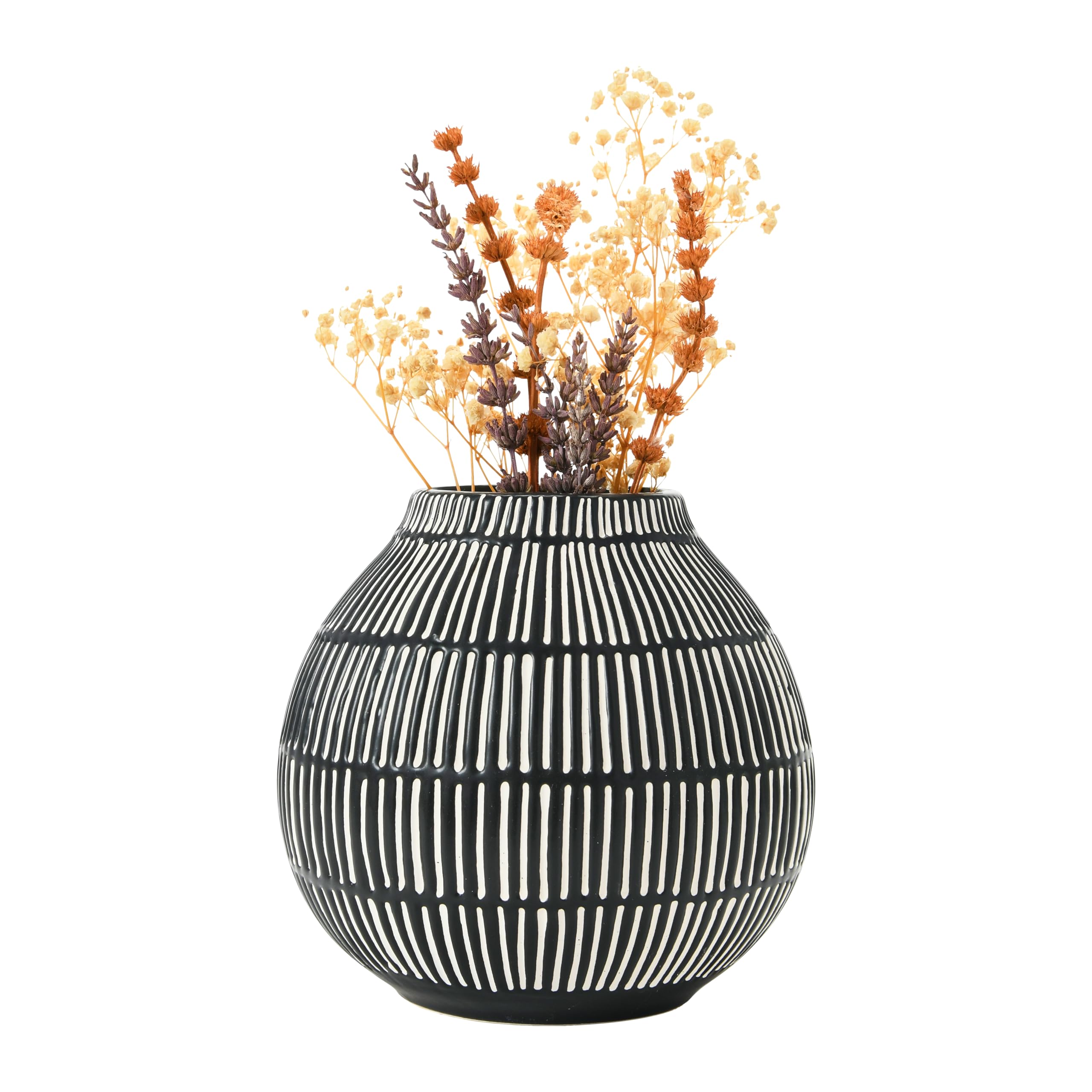 Bloomingville Debossed Stoneware, Black & White Vase, Grey