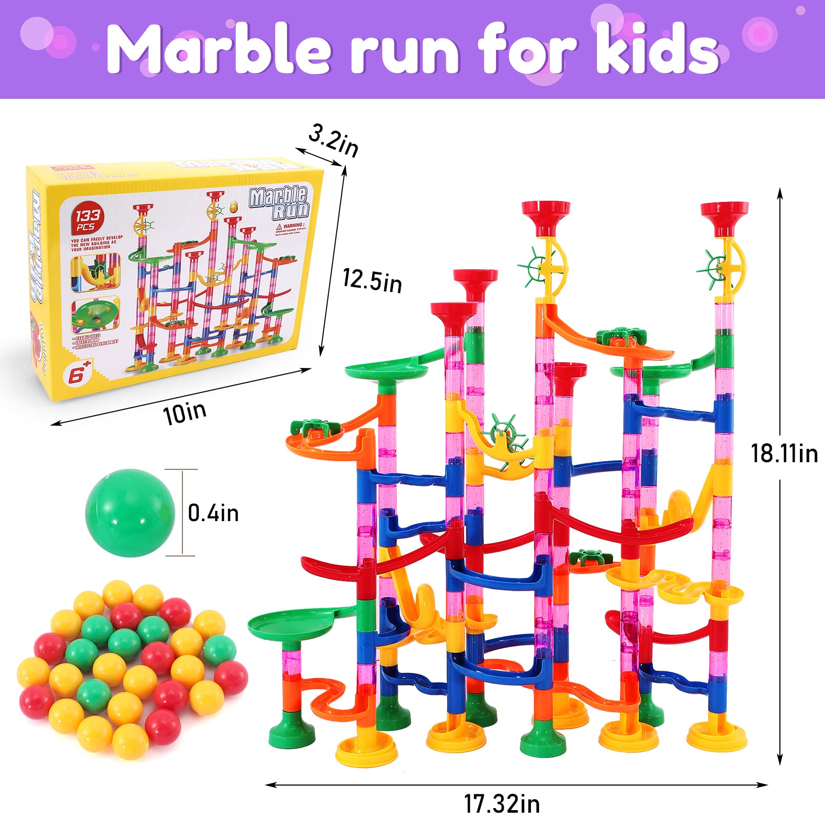 COSBAY Marble Run Toy,133Pcs Marble Runs Building Block Toy Set,Marble Maze Track Game for Kids Girls and Boys,STEM Educational Learning Toy for Kids 4-8 & Toddlers