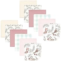 Hudson Baby Unisex Baby Flannel Washcloths, Girl Woodland Pals 12Pk, One Size