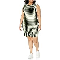 Sugar Lips Women's Size Stripe Jersey Ruched Side Sleeveless Dress Plus