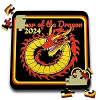 3dRose Year of The Dragon 2024 Black, Red, Yellow - Puzzles (pzl-385156-2)