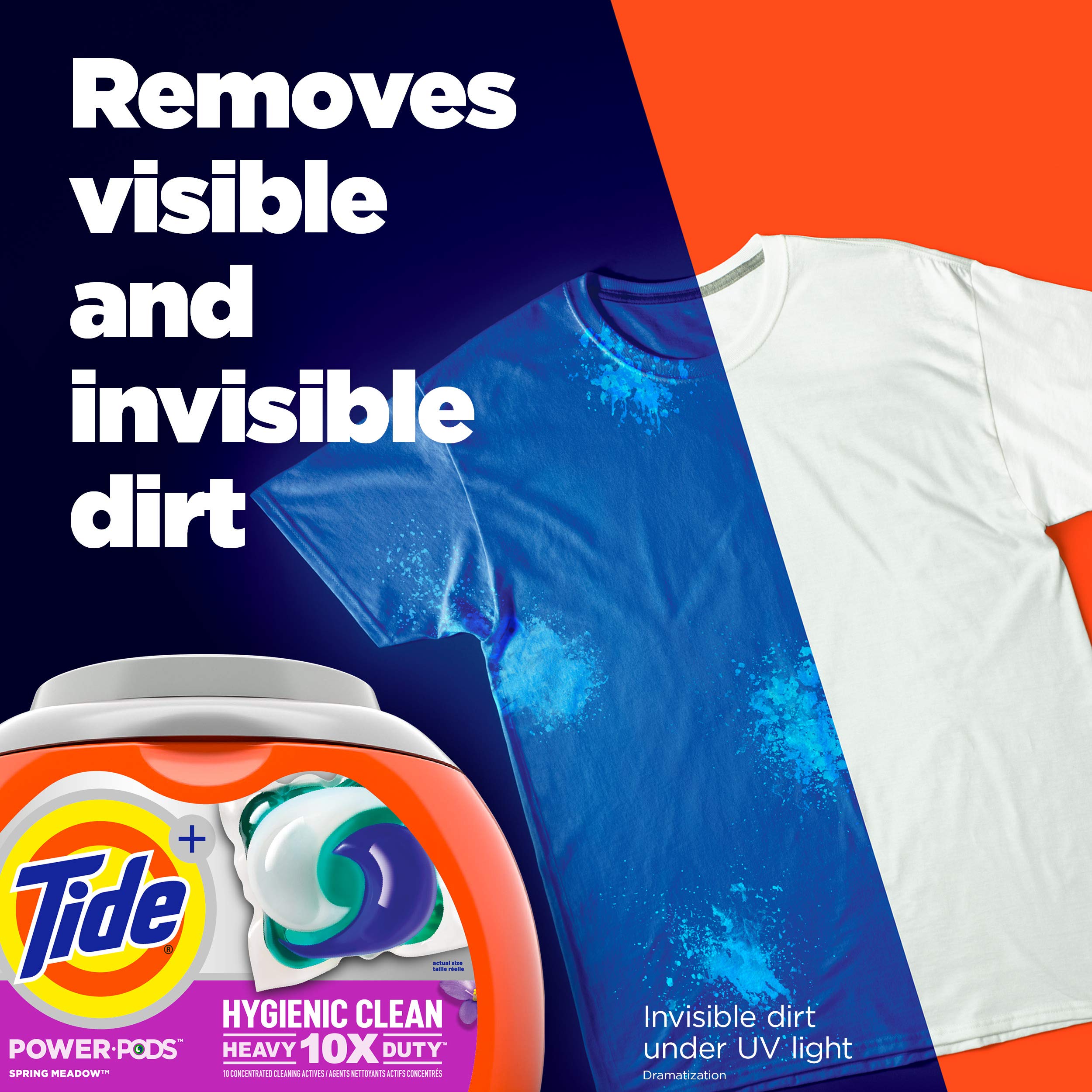 Tide Hygienic Clean Heavy 10x Duty Power PODS Laundry Detergent Pacs, Spring Meadow, 63 count, For Visible and Invisible Dirt
