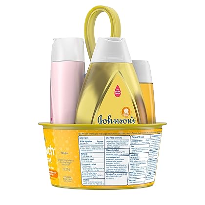Johnson's First Touch Baby Gift Set, Baby Bath, Skin, & Hair Essential Products, Kit for New Parents with Wash, Shampoo, Lotion, & Diaper Rash Cream, Hypoallergenic & Paraben-Free, 5 Items