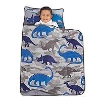 Blue & Grey Dino Toddler Nap Mat with Pillow & Blanket, Navy, Grey, Blue