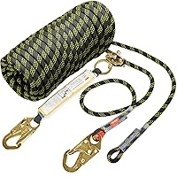 Climbing Rope, Fall Protection Safety Rope, 25 50 100 150ft Vertical Tree Stand safety Rope Line Kit Safety Harness for Roofing Work with Alloy Steel Rope Grab, Two Snap Hooks, Shock Absorber