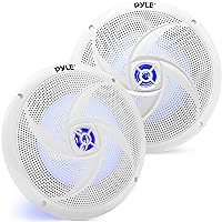 PyleUsa 8 Inch Marine Speakers - 2 Way Full Range Stereo Sound, 160 Watt, White - LED Light: Blue Illumination, Water-Resistant Design