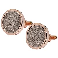 1958 Silver Sixpence Coins Set in a Rose Gold Plate Setting Mens 60 Years Gift Cuff Links by CUFFLINKS DIRECT
