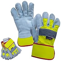 Reflect Pro Rigger Gloves | High Vis Work Gloves for Men & Women, Reflective, Leather Palm and Fingertips, OSFM, 3 Pairs (6 gloves)