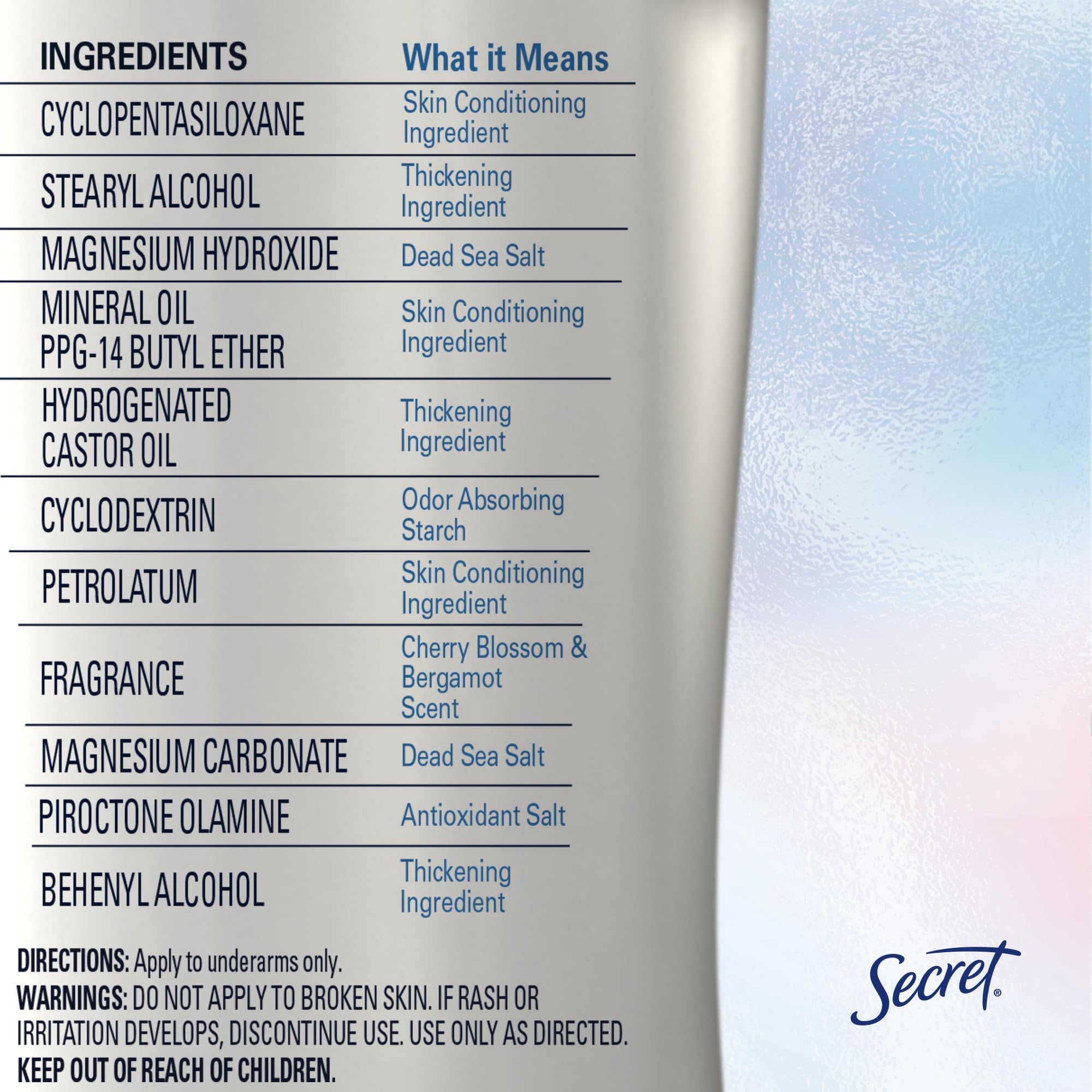 Secret Clinically Proven Aluminum Free Deodorant for Women, Lavender & Chamomile Scent, 2.4 oz