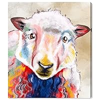 Country Farmhouse Canvas Print Painting Animal Wall Art 'Fun Colorful Sheep' Unframed Gallery Wrapped Canvas Rustic Home Décor 16x20 in White, Blue by Oliver Gal