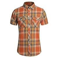 Shirts for Men 2024 Summer Plaid Double Short Sleeved Shirts Men's Casual Fashion Short Sleeved Shirts with Pockets