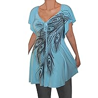 Plus Size Women Empire Waist Blue Peacock Top Shirt Blouse Made in USA