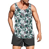 COOFANDY Men's Floral Tank Top Sleeveless Tees All Over Print Casual Sport T-Shirts Hawaii Beach Vacation