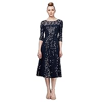 S.L. Fashions Women's Tea Length Three Quarter Sleeve Sequin Lace Dress