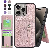 Harryshell Compatible with iPhone 13 Pro Max Case Wallet with Card Slots [ Hold Up to 6 Cards] Kickstand Function Zipper Pocket for Cash Coin Protective Phone Cover (Floral Rose Gold)