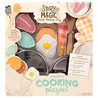 Wooden Cooking Playset, 10+ Piece Wood Food & Stainless Steel Kids Cooking Pretend Play Kitchen Food Set, Toy Food for Kids Kitchen Set, Pretend Food, Toy Food for Toddlers & Kids Ages 4+
