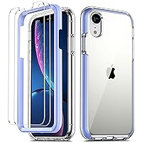 COOLQO Compatible for iPhone XR Case, with 2 x Tempered Glass Screen Protector Clear 360 Full Body Coverage Hard PC+Soft Silicone TPU 3in1 Heavy Duty Shockproof Defender Phone Protective Cover Purple