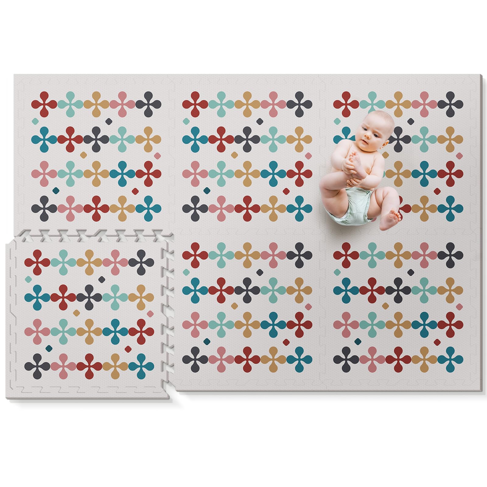 PIGLOG Baby Play Mat - Foam Floor Tiles Interlocking Foam Play Mat 72x48 Inches Soft Non Toxic Puzzle Mat for Infants and Toddlers Tummy Time Mat Crawling Mat (Blossom)